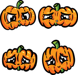 Cartoon Pumpkin Characters with Faces Orange with Eyes and Face Collection in Vector