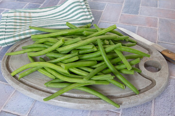 haricots verts crus en gros plan	
