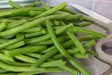 haricots verts crus en gros plan	