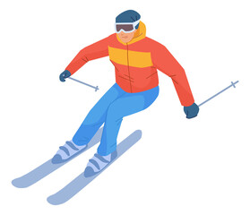 Man skiing. Winter season sport. Fun outside activity