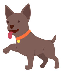 Cute puppy in collar. Friendly dog with tongue out