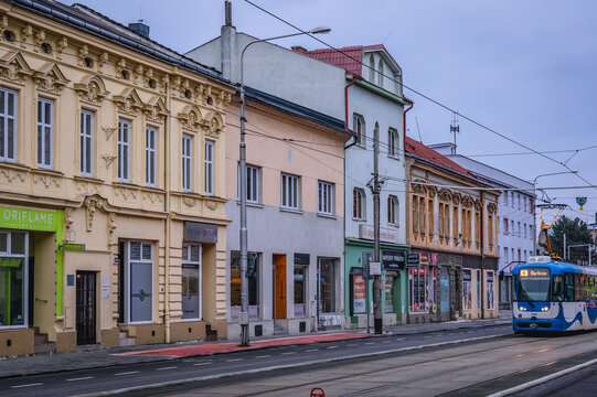 Ostrava, Czech Republic - January 27, 2022: Houses on October 28 Street in Ostrava city