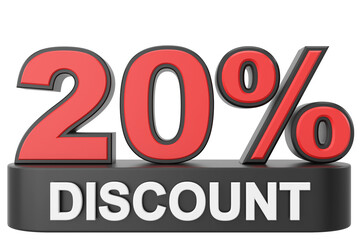 3D twenty percent discount. 20% discount. 20% sale.