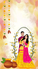 Obraz na płótnie Canvas invitation card - bride and groom - indian culture -haldi ceremony
