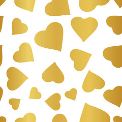 Seamless vector golden heart pattern on white background. 