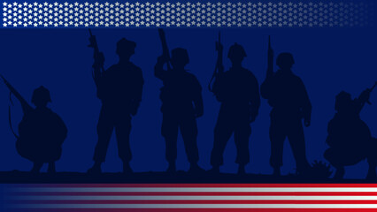 usa flag with silhouette of a army background