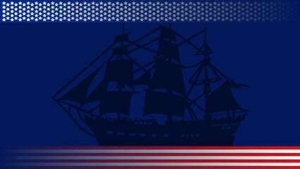usa flag with silhouette of a ship background