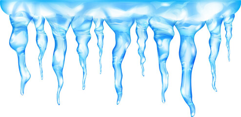 Group of light blue realistic icicles of different lengths, connected at the top