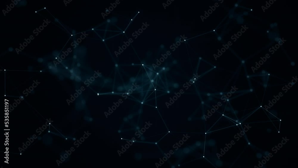 Wall mural motion graphic of blue dot and line connection with polygonal technology on abstract background conc