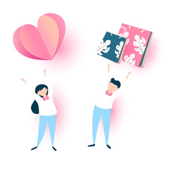 couple holding shopping bags and heart
