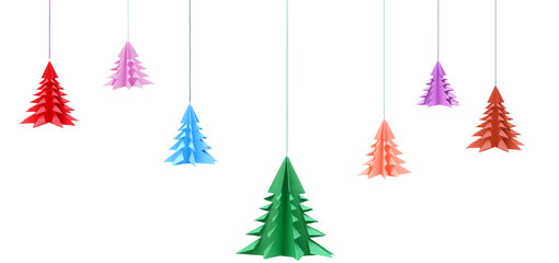 Hanging of colorful christmas paper trees
