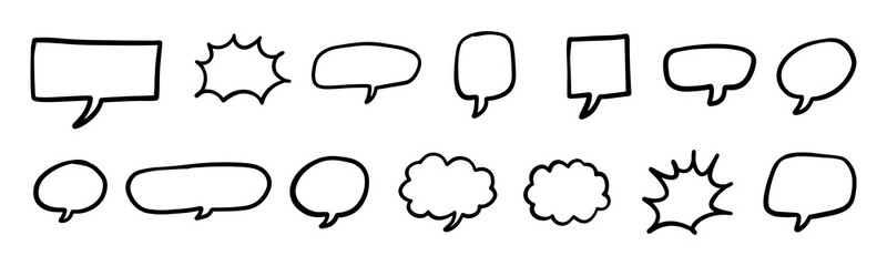 Set of outline stroke bubble speech shape. Collection of balloon text isolated in white background.