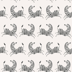 Fototapeta na wymiar Hand drawn seamless pattern illustration with zebra. Safari animals. Exotic jungle background. For textiles, wrapping paper, gift paper, fabric.