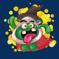 monster penyihir halloween yang lucu, penyihir terbang