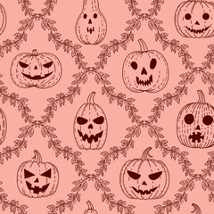 Pattern with pumpkins and baroque pattern.