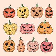 Set of different pumpkins for Halloween