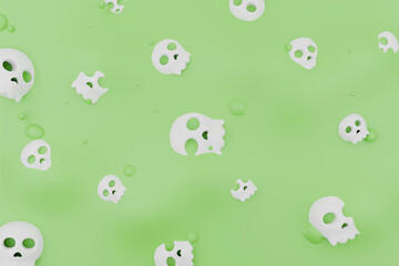 Halloween Background skull elements for Halloween. Emotional Smile Balloons with scary, evil on their faces. Realistic 3d design gift box. Traditional element of decor for holiday.