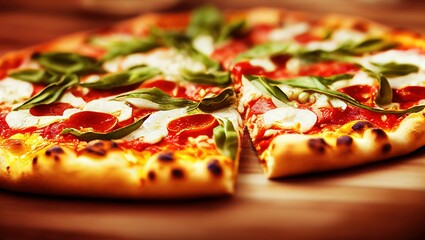 Illustration of pizza with lots of toppings