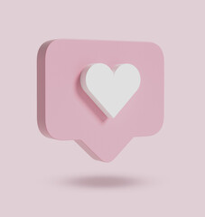 pink social media likes on pastel pink background. 3d render.