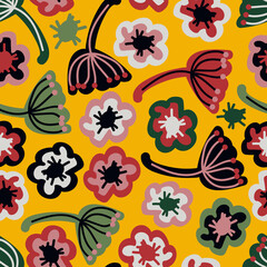 Colorful floral seamless pattern for kids, raster version