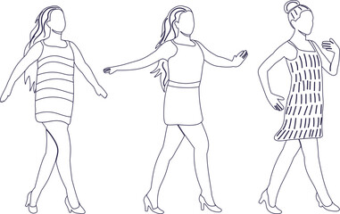 women dancing sketch ,outline icon isolated vector