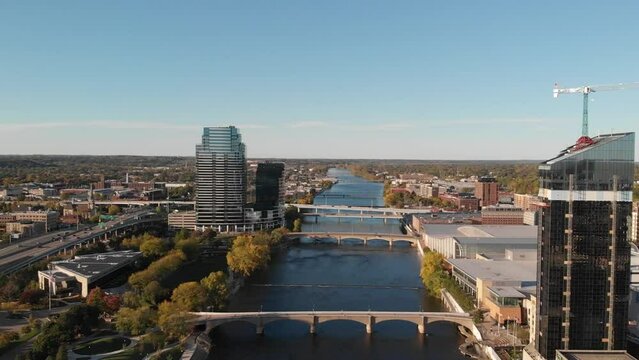 Downtown Grand Rapids, MI. Grand River Drone Footage