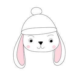 portrait rabbit in hat sketch ,outline icon isolated vector
