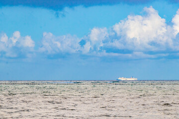 Boats yachts ship jetty beach in Playa del Carmen Mexico.