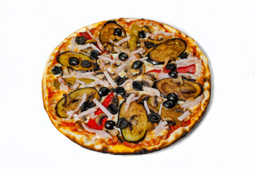 Pizza with vegetable mix and ham