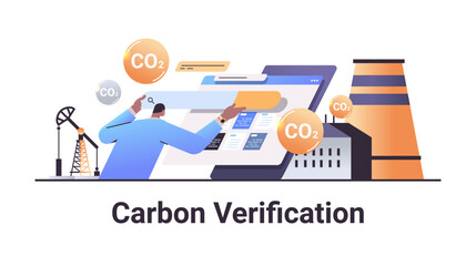 carbon verification concept businessman using search bar responsibility of co2 emission environment strategy