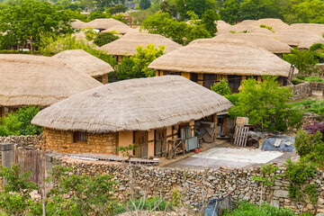 NAGAN FOLK VILLAGE, SOUTH KOREA: traditional thatch roof houses, called hanok in Korean
