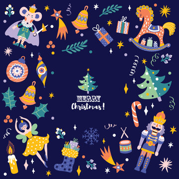 Nutcracker.  Christmas vector card. Cute illustration.