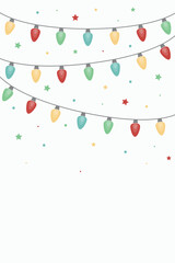Cord of colourful Christmas lights. Background with ornaments. Vector illustration