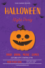 Halloween Party poster with funny pumpkin. Vector illustration