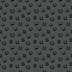 Creepy Halloween wallpaper with pumpkin face. Seamless pattern. Vector