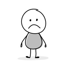 Sad stickman. Cartoon character showing gestures. Vector