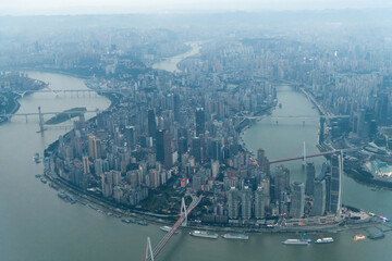 Aerial view of city of Chongqing and Yangtze river in China