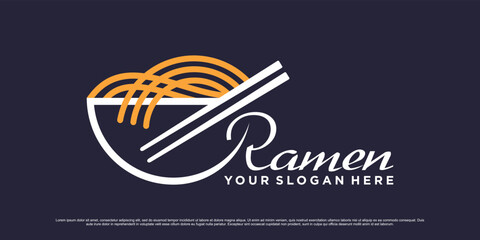 Ramen noodle logo design template with line art style and creative element concept