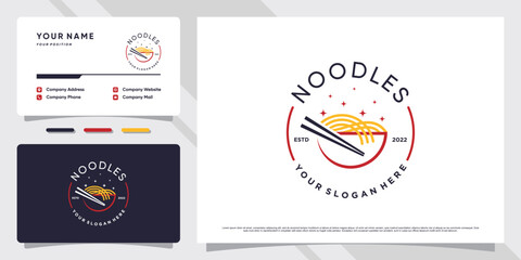 Noodle logo design illustration with bowl icon and business card template