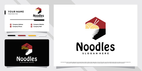 Noodle logo design illustration with bowl icon and business card template