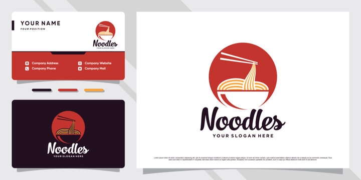 Noodle logo design illustration with bowl icon and business card template