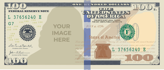 One hundred dollars vector template - obrazy, fototapety, plakaty
