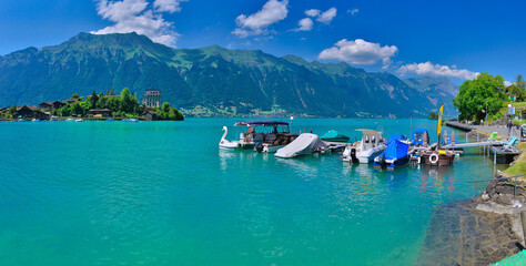Fototapeta na wymiar Interlaken lake, Switzerland in mid of summer