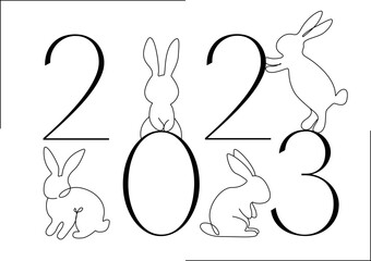 2023 the year of the water rabbit. Vector one line illustration for the new year of the water rabbit 2023