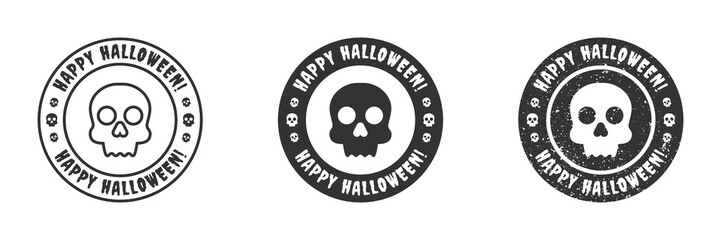Happy halloween badge with skull. Flat vector illustration.