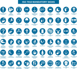 set of iso 7010 mandatory signs on white background