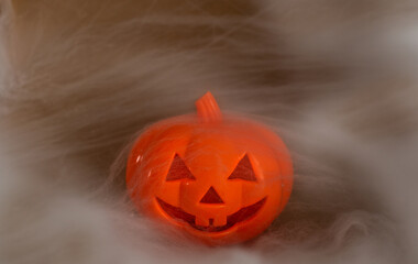 Happy halloween, Halloween pumpkin jack-o'-lantern with spider web, Halloween pumpkin