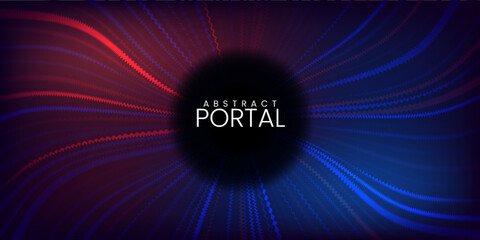 Colorful magic portal with glowing wavy spiral lines. Shining futuristic teleportation tunnel background