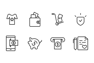 Fototapeta premium E-commerce and shopping icons set. Set of editable stroke icons.Vector set of E-commerce and shopping