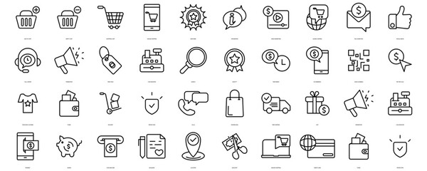 Fototapeta na wymiar E-commerce and shopping icons set. Set of editable stroke icons.Vector set of E-commerce and shopping
